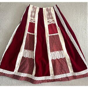 Vintage Carefree Fashions Patchwork Skirt Prairie Maxi Velvet Lace Floral